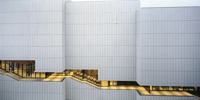 Overview facade made of expanded metal panels